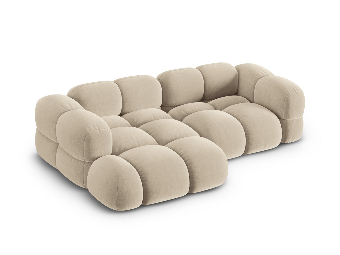 Cosmopolitan Design venstrevendt fløyelshjørnesofa, "Loretto", 3-seter, 250 × 147 × 68 cm, Vogue, svarte plastben