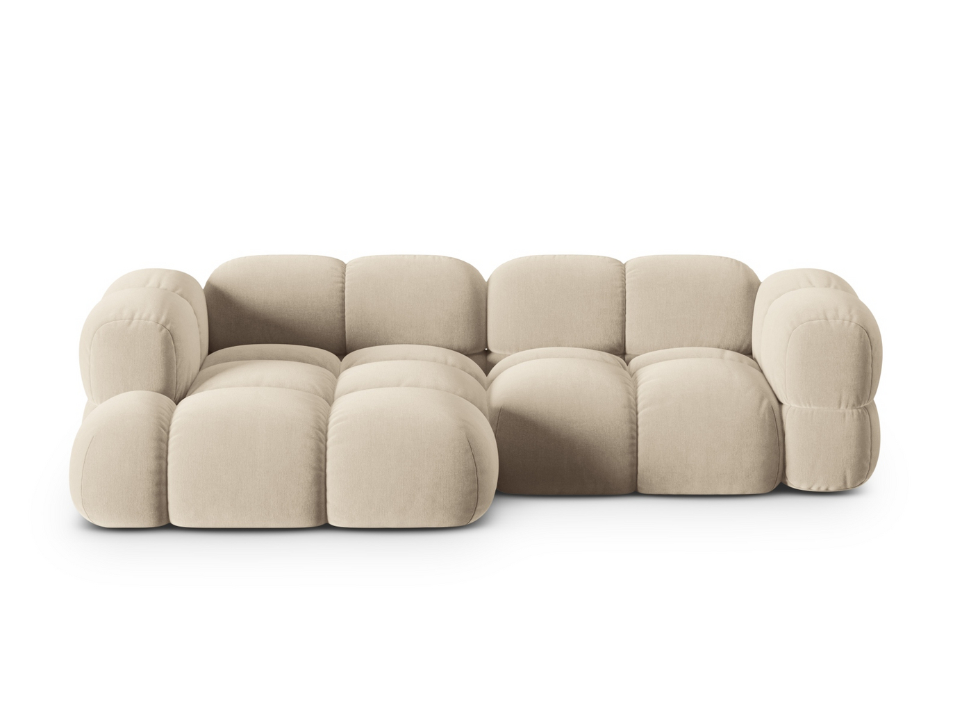 Cosmopolitan Design venstrevendt fløyelshjørnesofa, "Loretto", 3-seter, 250 × 147 × 68 cm, Vogue, svarte plastben