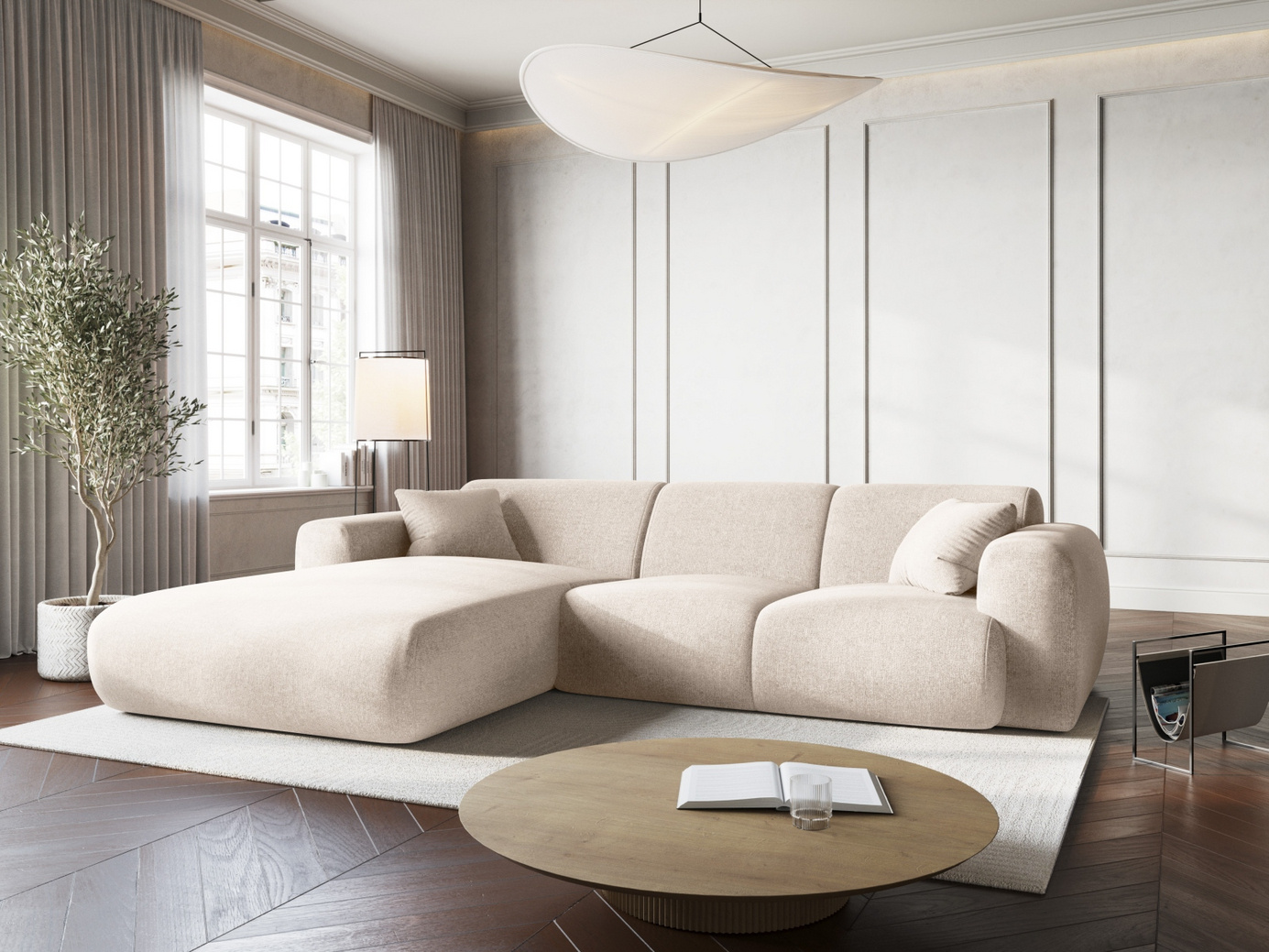 Cosmopolitan Design venstrevendt hjørnesofa, "Nolio", 4-seter, 260 × 170 × 72 cm, Haga, svarte plastben