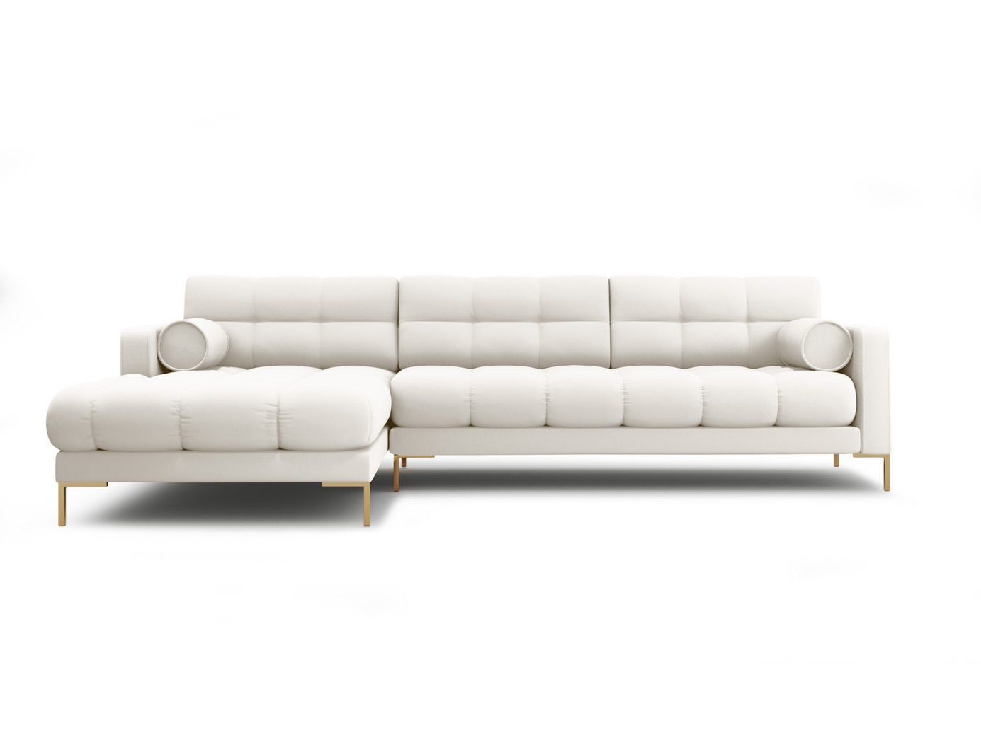 Cosmopolitan Design venstrevendt hjørnesofa, "Bali", 5-seter, 293 × 185 × 75 cm, Neve, gullfargede metallben