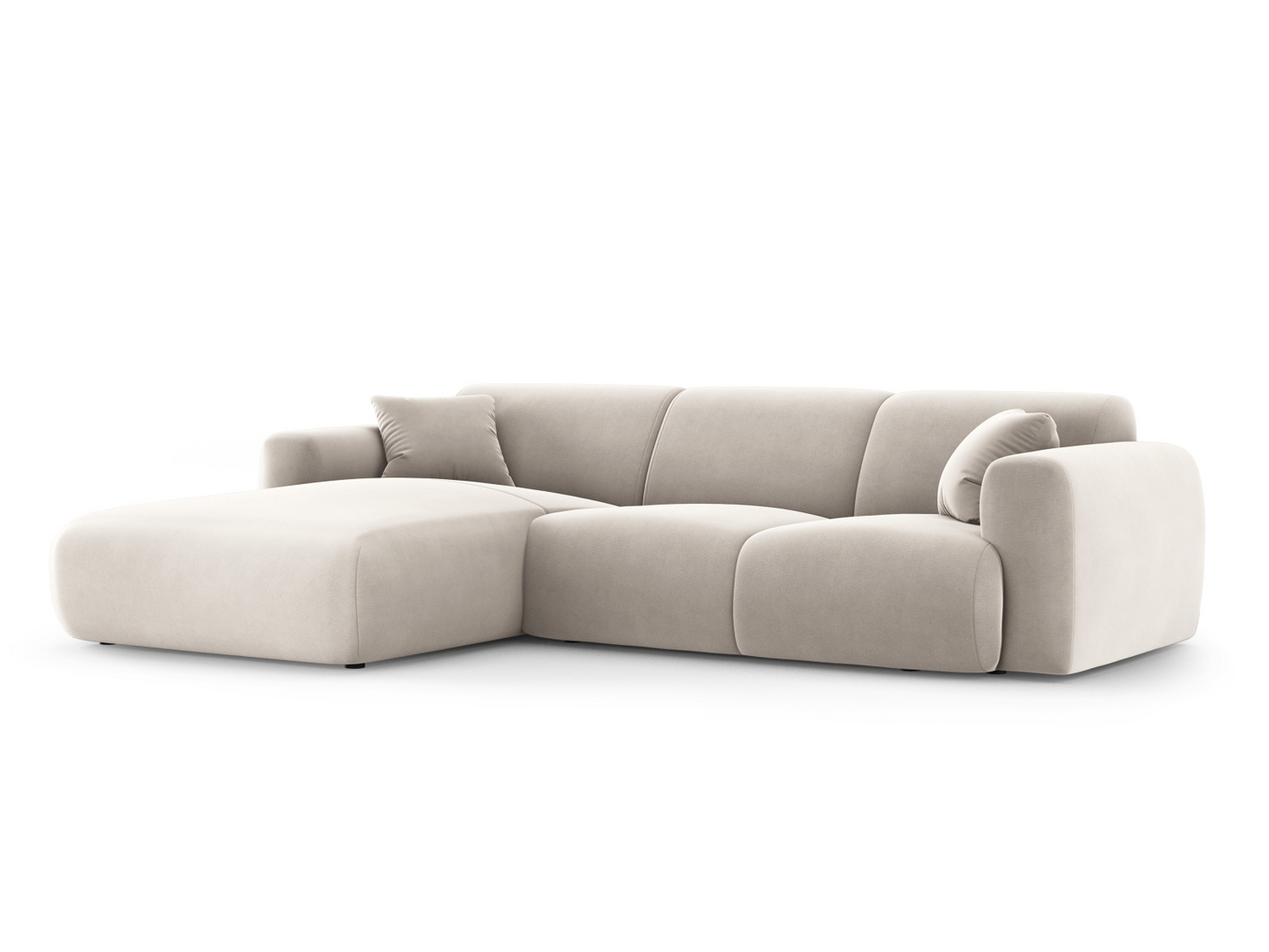 Cosmopolitan Design venstrevendt fløyelshjørnesofa, "Nolio", 4-seter, 260 × 170 × 72 cm, Casino, svarte plastben