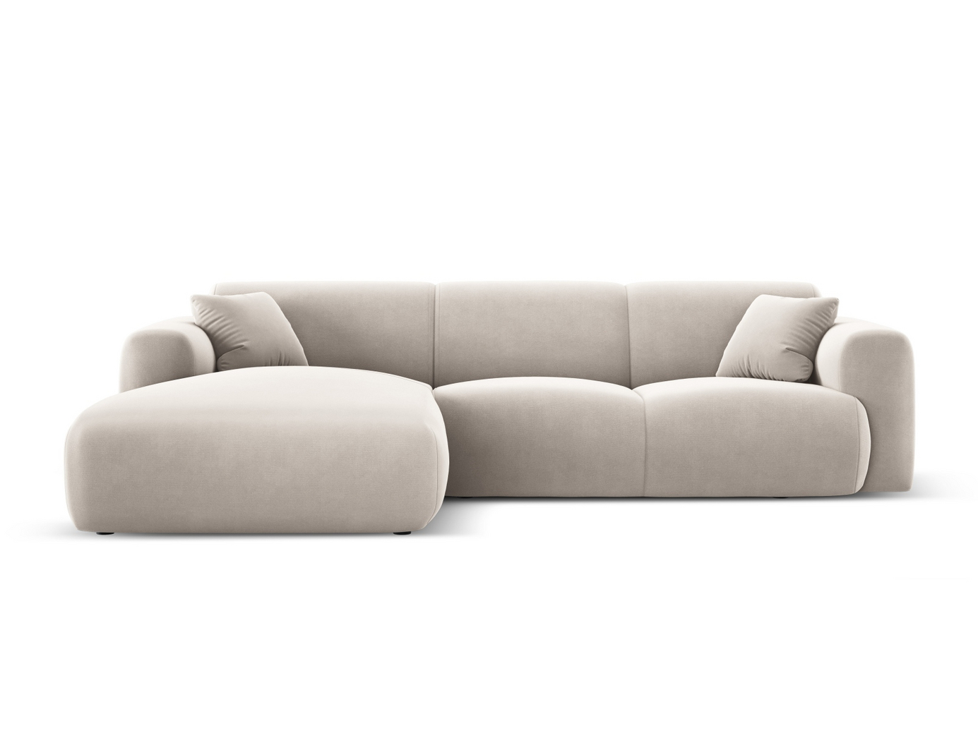 Cosmopolitan Design venstrevendt fløyelshjørnesofa, "Nolio", 4-seter, 260 × 170 × 72 cm, Casino, svarte plastben