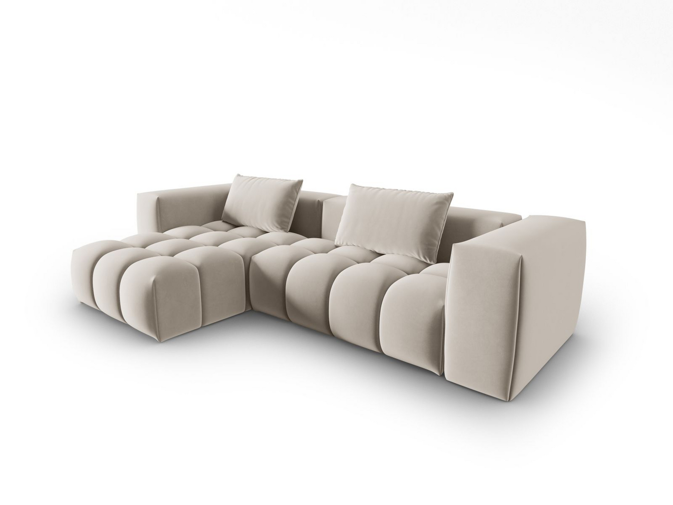 Cosmopolitan Design venstrevendt fløyelsmodulhjørnesofa, "Verona", 3-seter, 260 × 145 × 70 cm, Casino, svarte plastben