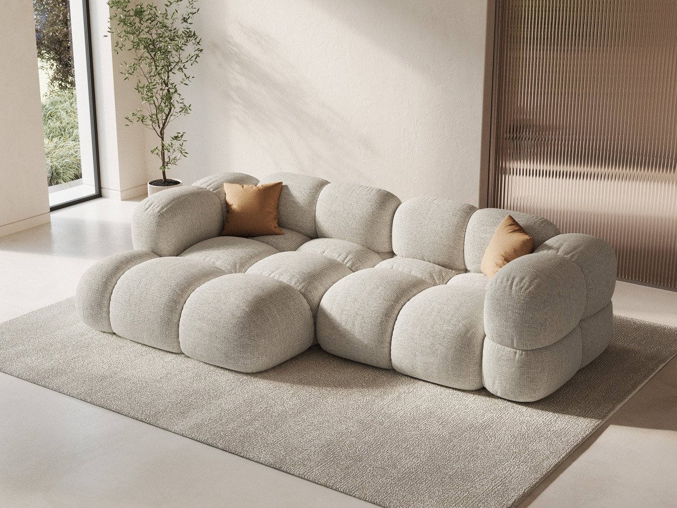 Cosmopolitan Design venstrevendt hjørnesofa, "Loretto", 3-seter, 250 × 147 × 68 cm, Sorella, svarte plastben