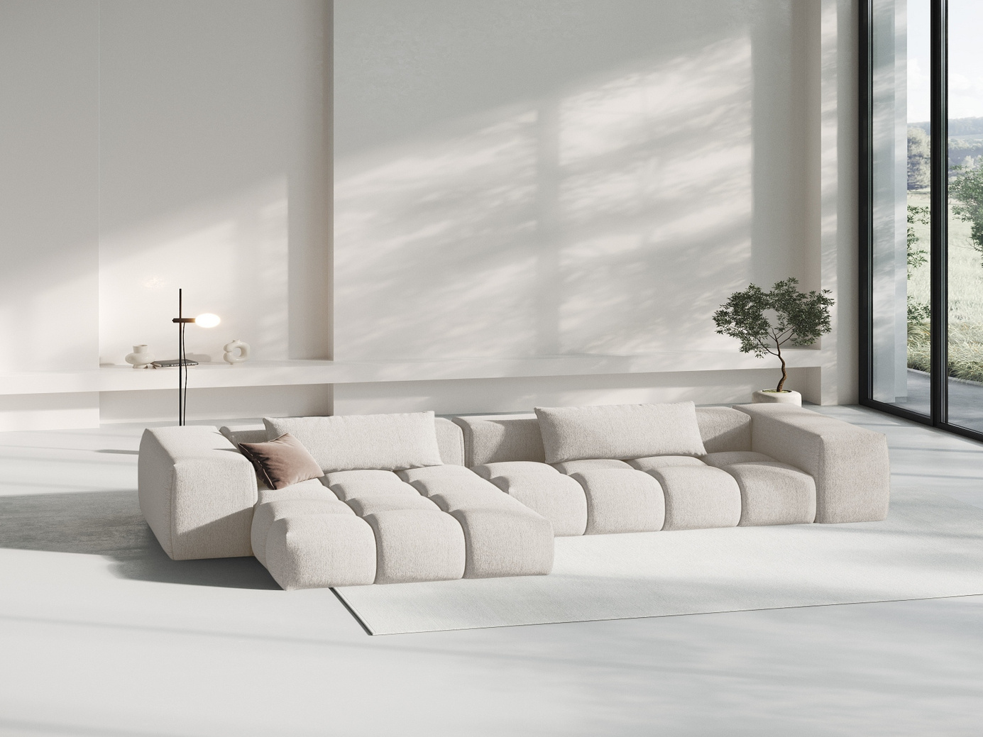 Cosmopolitan Design venstrevendt modulhjørnesofa, "Verona", 3-seter, 260 × 145 × 70 cm, Sorella, svarte plastben