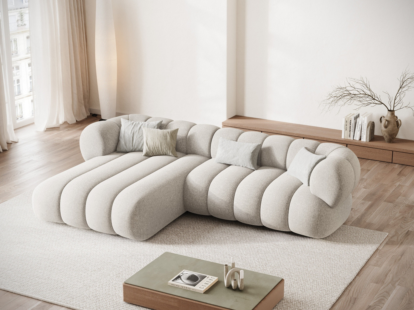 Cosmopolitan Design venstrevendt hjørnesofa, "Koge", 5-seter, 270 × 165 × 70 cm, Eden 10, svarte plastben