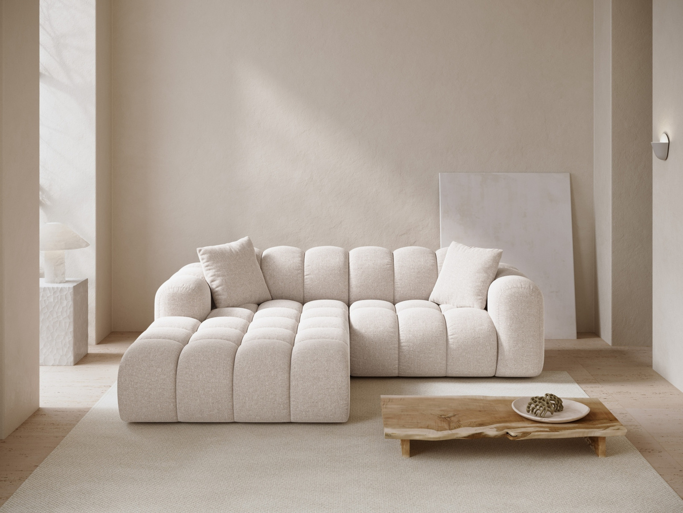Cosmopolitan Design venstrevendt hjørnesofa, "Treno", 3-seter, 240 × 184 × 70 cm, Eden 10, svarte plastben