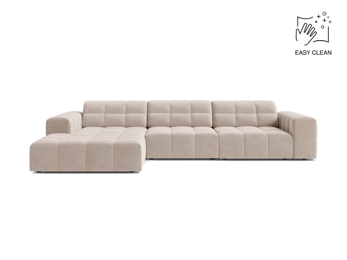 Cosmopolitan Design venstrevendt fløyelshjørnesofa, "Chicago", 4-seter, 294 × 167 × 78 cm, Venus, svarte plastben