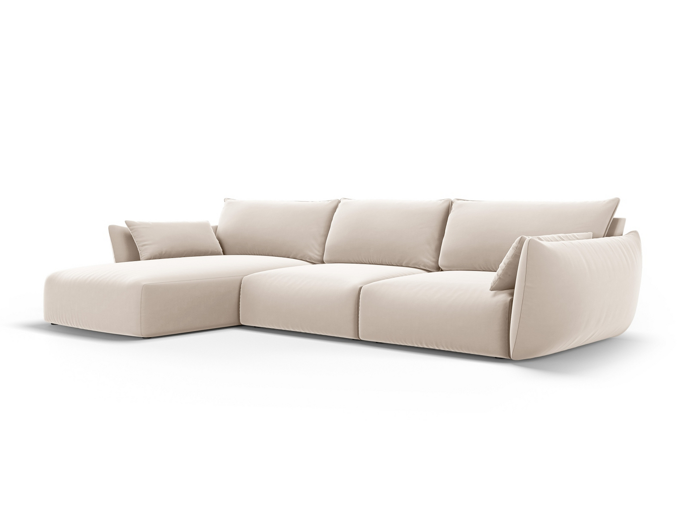 Cosmopolitan Design venstrevendt fløyelshjørnesofa, "Matera", 4-seter, 308 × 171 × 85 cm, Salvador, svarte plastben