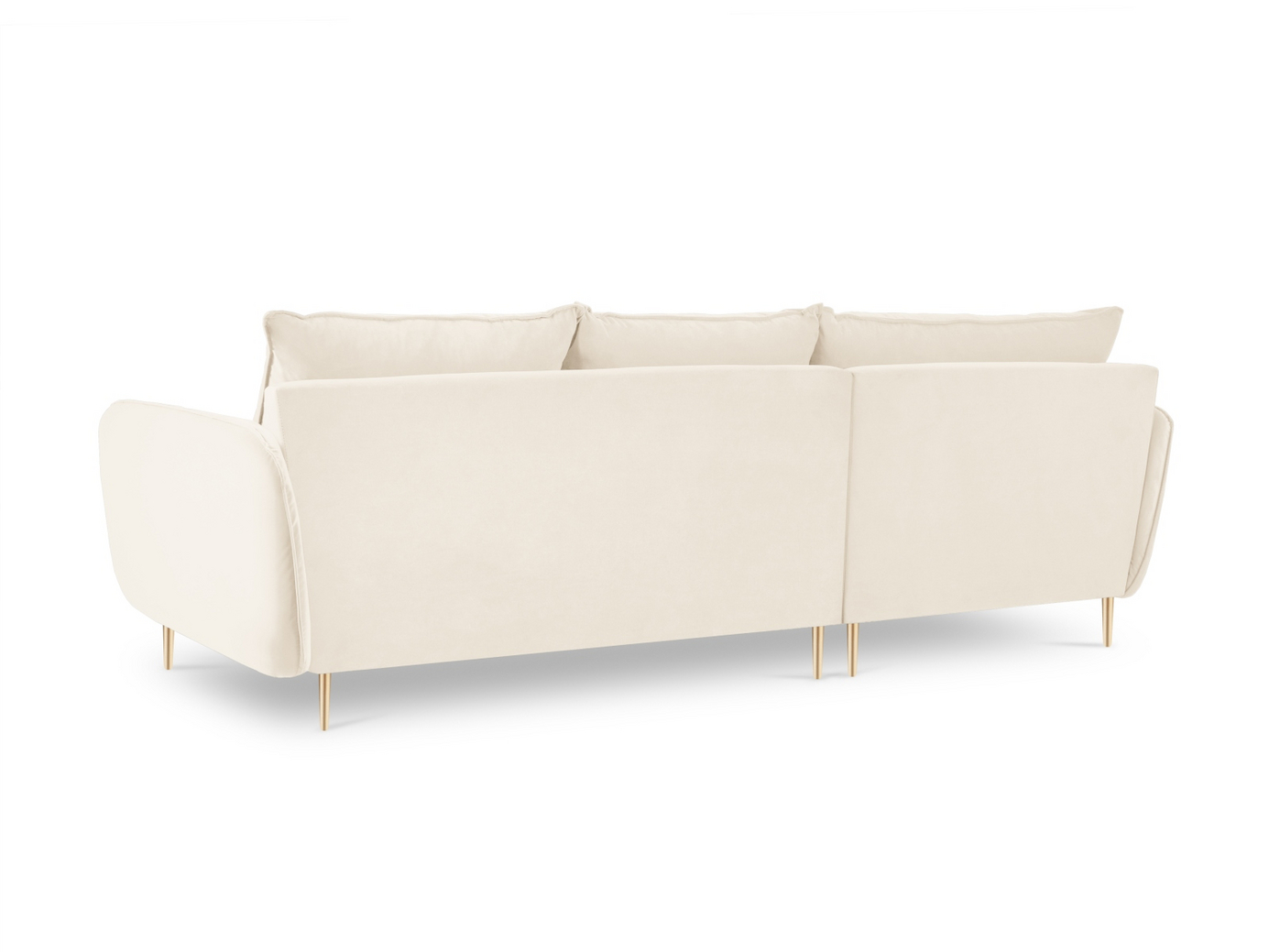Cosmopolitan Design venstrevendt fløyelshjørnesofa, "Vienna", 5-seter, 255 × 170 × 95 cm, Bluvel, gullfargede metallben