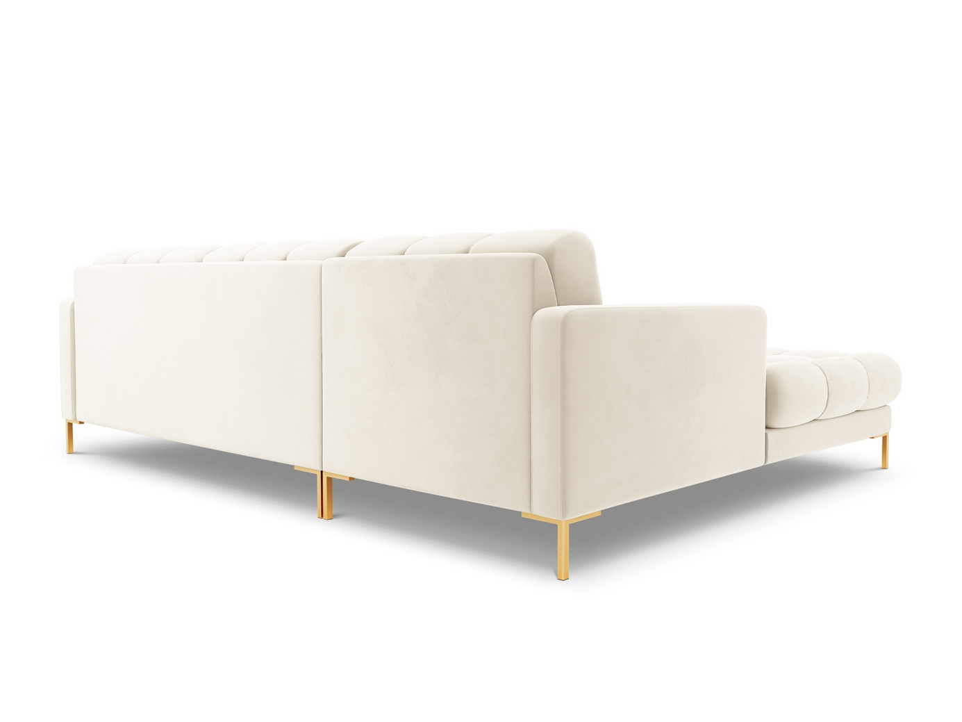Cosmopolitan Design venstrevendt fløyelshjørnesofa, "Bali", 5-seter, 293 × 185 × 75 cm, Bluvel, gullfargede metallben