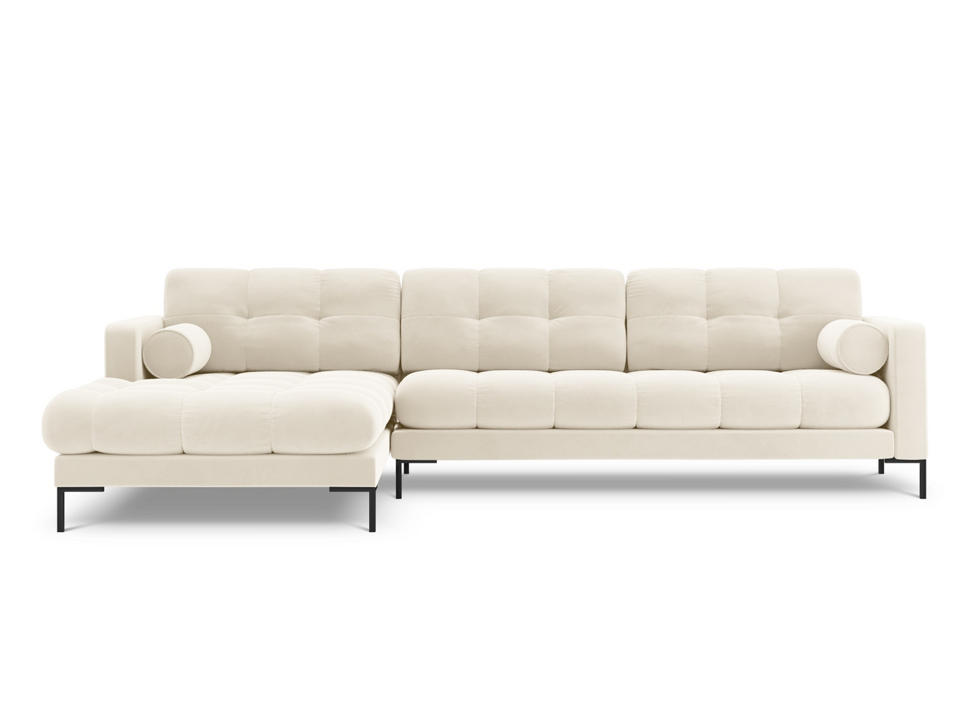 Cosmopolitan Design venstrevendt fløyelshjørnesofa, "Bali", 5-seter, 293 × 185 × 75 cm, Bluvel, svarte metallben