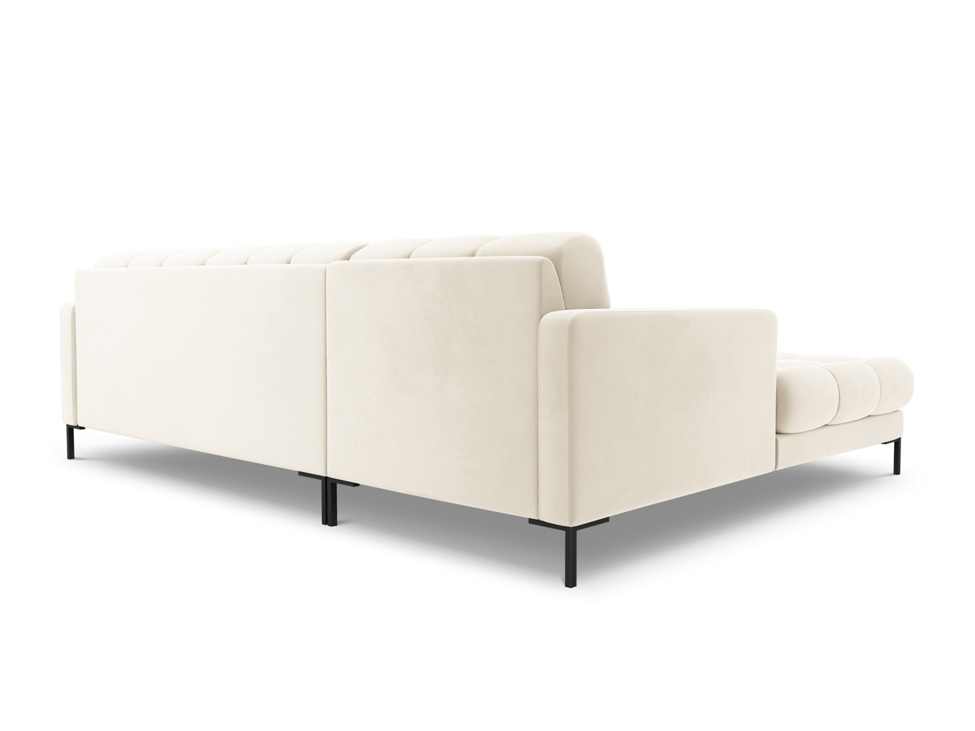 Cosmopolitan Design venstrevendt fløyelshjørnesofa, "Bali", 5-seter, 293 × 185 × 75 cm, Bluvel, svarte metallben