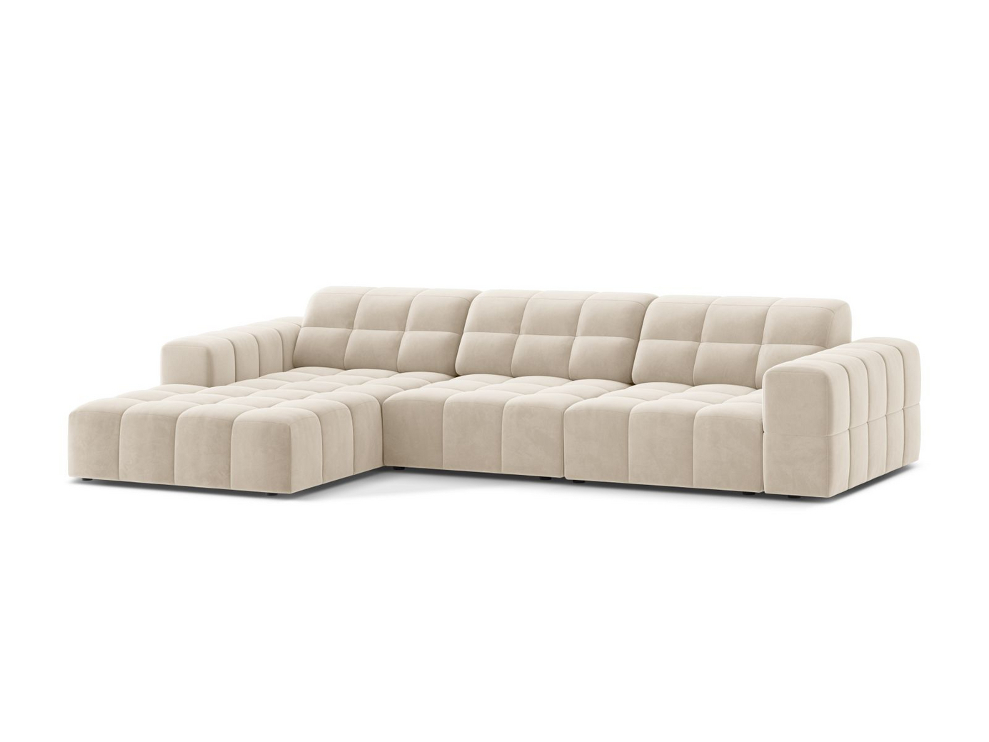 Cosmopolitan Design venstrevendt fløyelshjørnesofa, "Chicago", 4-seter, 294 × 167 × 78 cm, Bluvel, svarte plastben