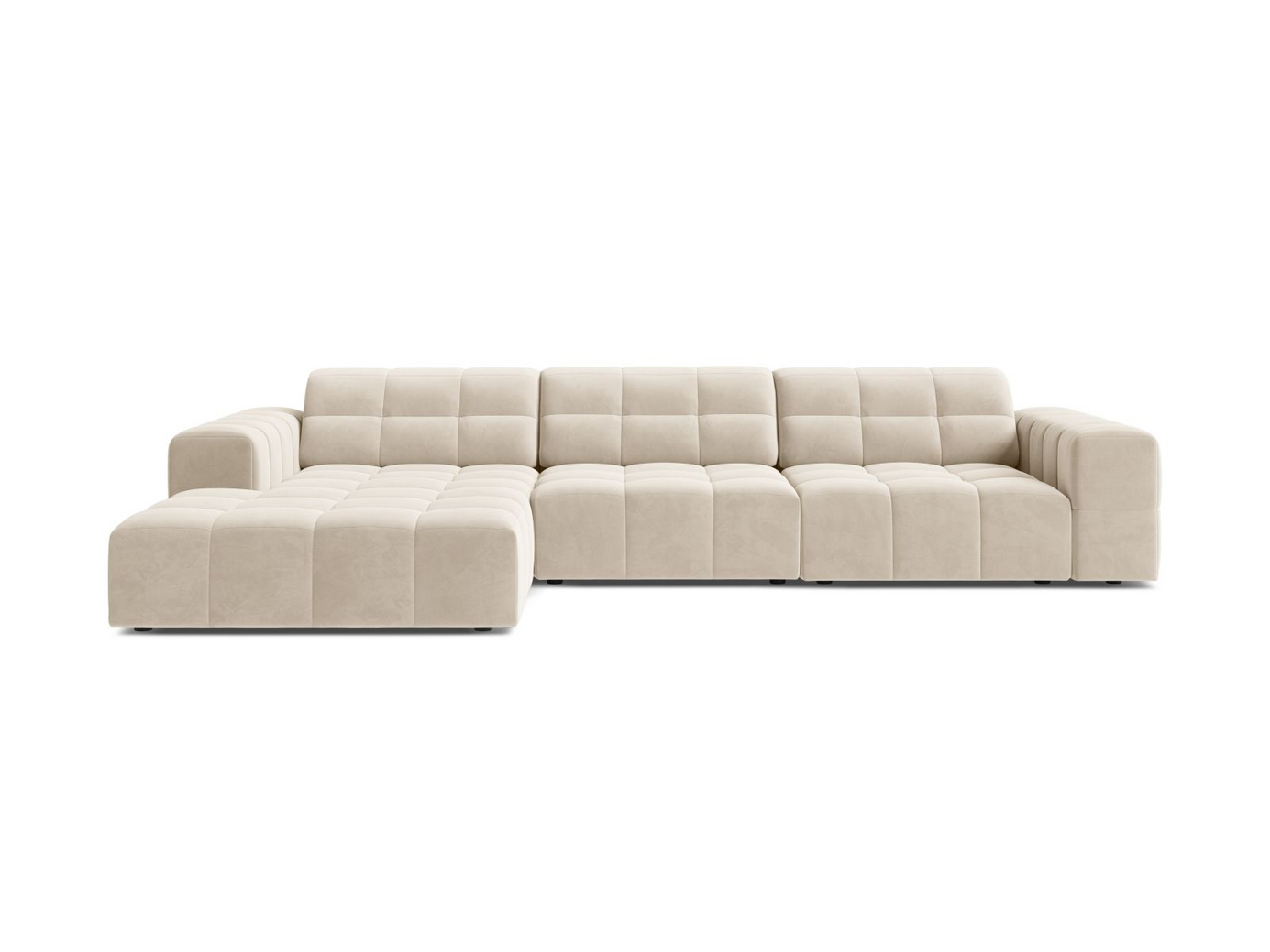 Cosmopolitan Design venstrevendt fløyelshjørnesofa, "Chicago", 4-seter, 294 × 167 × 78 cm, Bluvel, svarte plastben