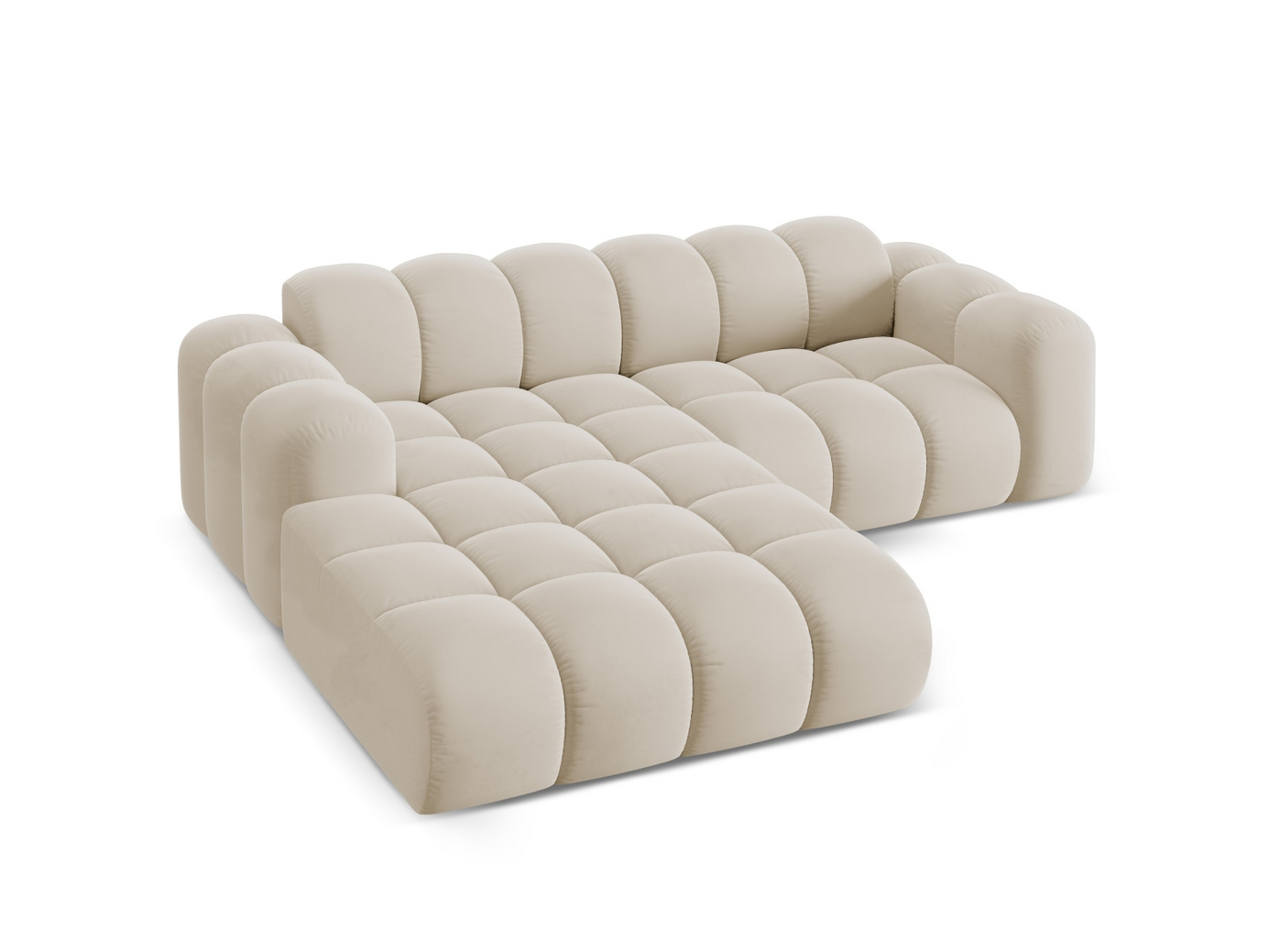 Cosmopolitan Design venstrevendt fløyelshjørnesofa, "Treno", 3-seter, 240 × 184 × 70 cm, Bluvel, svarte plastben