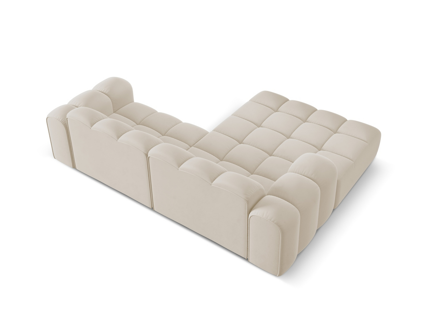 Cosmopolitan Design venstrevendt fløyelshjørnesofa, "Treno", 3-seter, 240 × 184 × 70 cm, Bluvel, svarte plastben