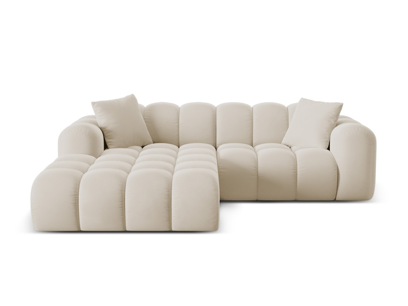Cosmopolitan Design venstrevendt fløyelshjørnesofa, "Treno", 3-seter, 240 × 184 × 70 cm, Bluvel, svarte plastben