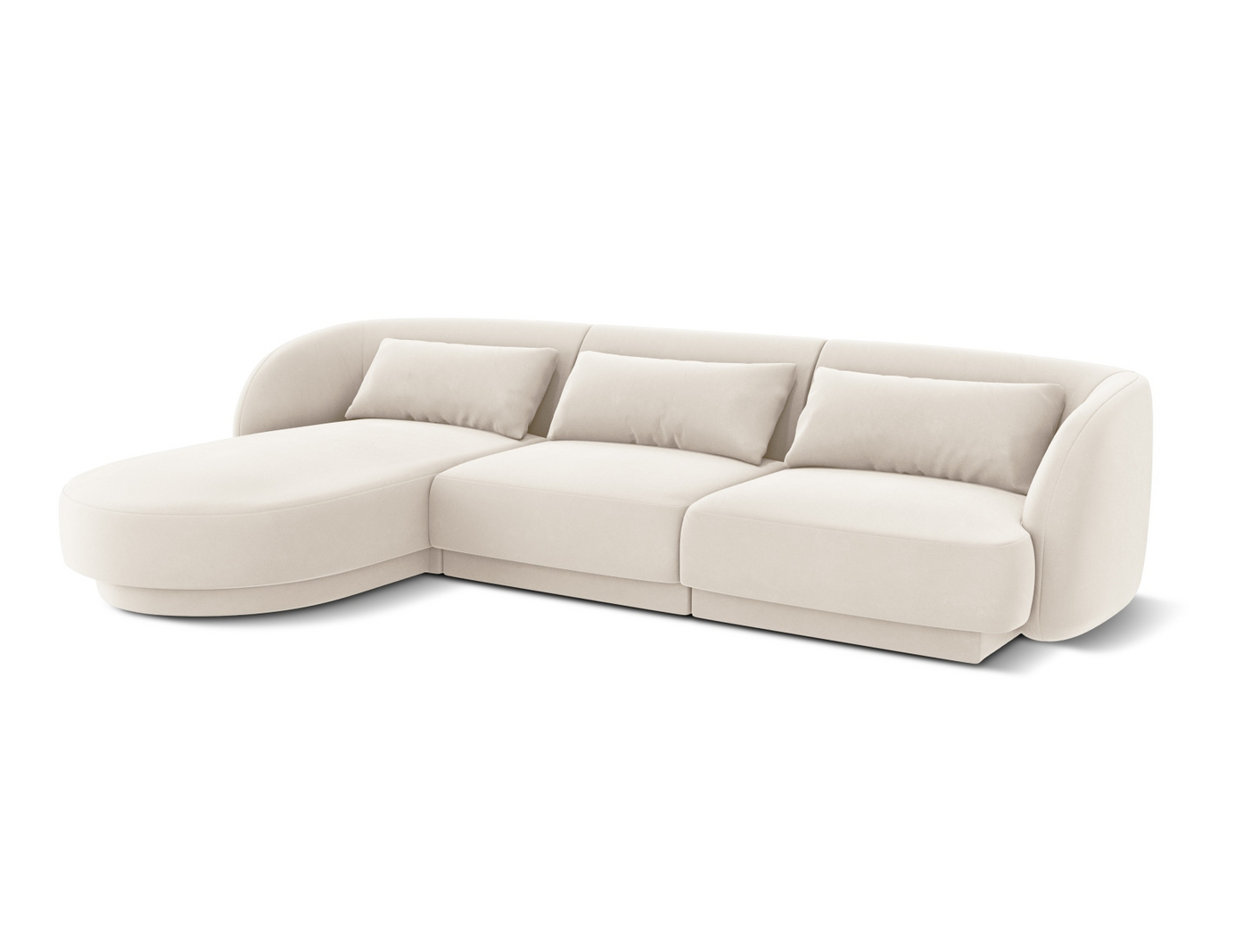 Cosmopolitan Design venstrevendt fløyelshjørnesofa, "Tulum", 4-seter, 255 × 156 × 70 cm, Bluvel, svarte plastben