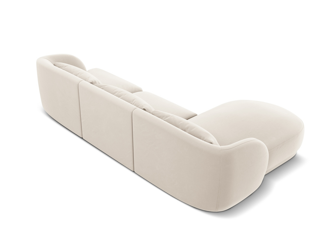 Cosmopolitan Design venstrevendt fløyelshjørnesofa, "Tulum", 4-seter, 255 × 156 × 70 cm, Bluvel, svarte plastben