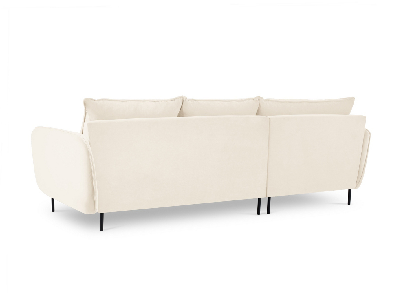 Cosmopolitan Design venstrevendt fløyelshjørnesofa, "Vienna", 5-seter, 255 × 170 × 95 cm, Bluvel, svarte metallben