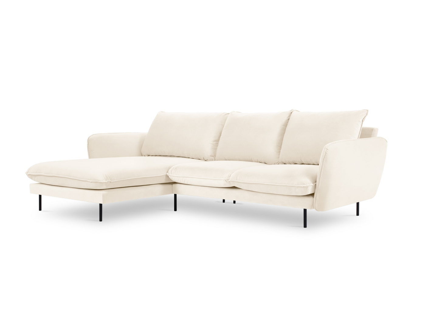 Cosmopolitan Design venstrevendt fløyelshjørnesofa, "Vienna", 5-seter, 255 × 170 × 95 cm, Bluvel, svarte metallben