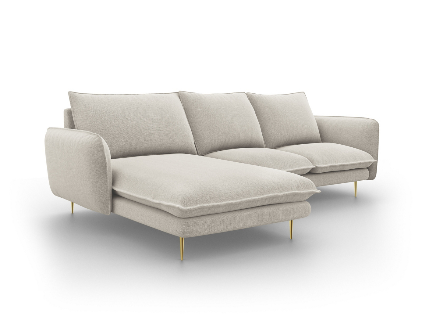Cosmopolitan Design venstrevendt hjørnesofa, "Vienna", 5-seter, 255 × 170 × 95 cm, Positano, gullfargede metallben