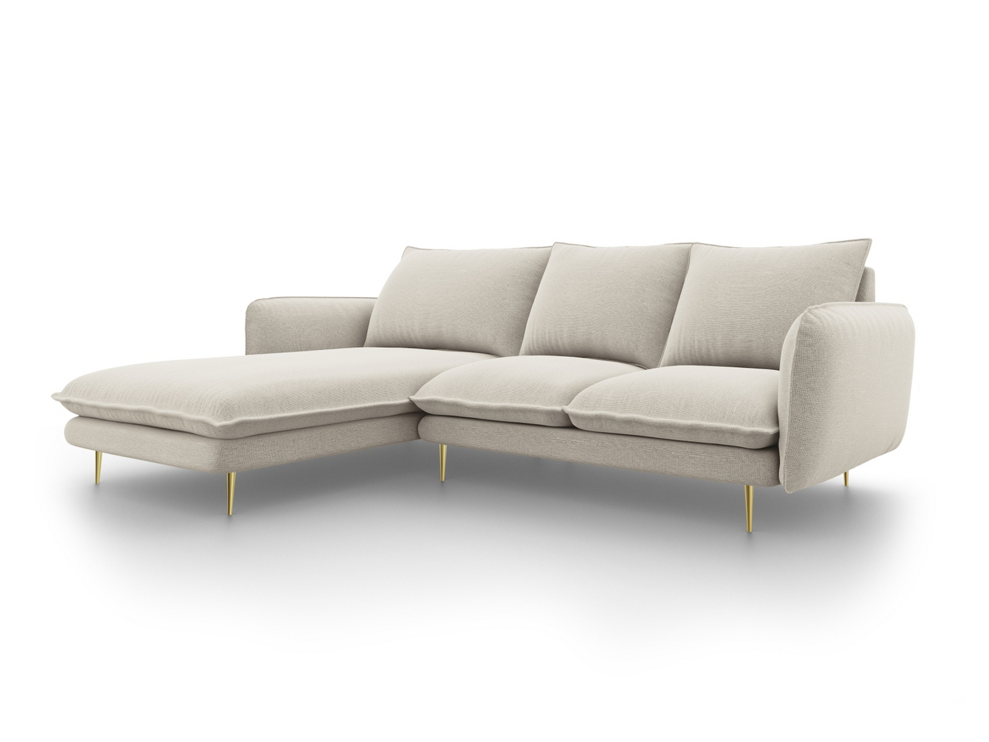 Cosmopolitan Design venstrevendt hjørnesofa, "Vienna", 5-seter, 255 × 170 × 95 cm, Positano, gullfargede metallben