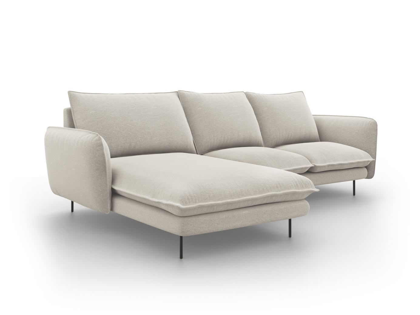 Cosmopolitan Design venstrevendt hjørnesofa, "Vienna", 5-seter, 255 × 170 × 95 cm, Positano, svarte metallben