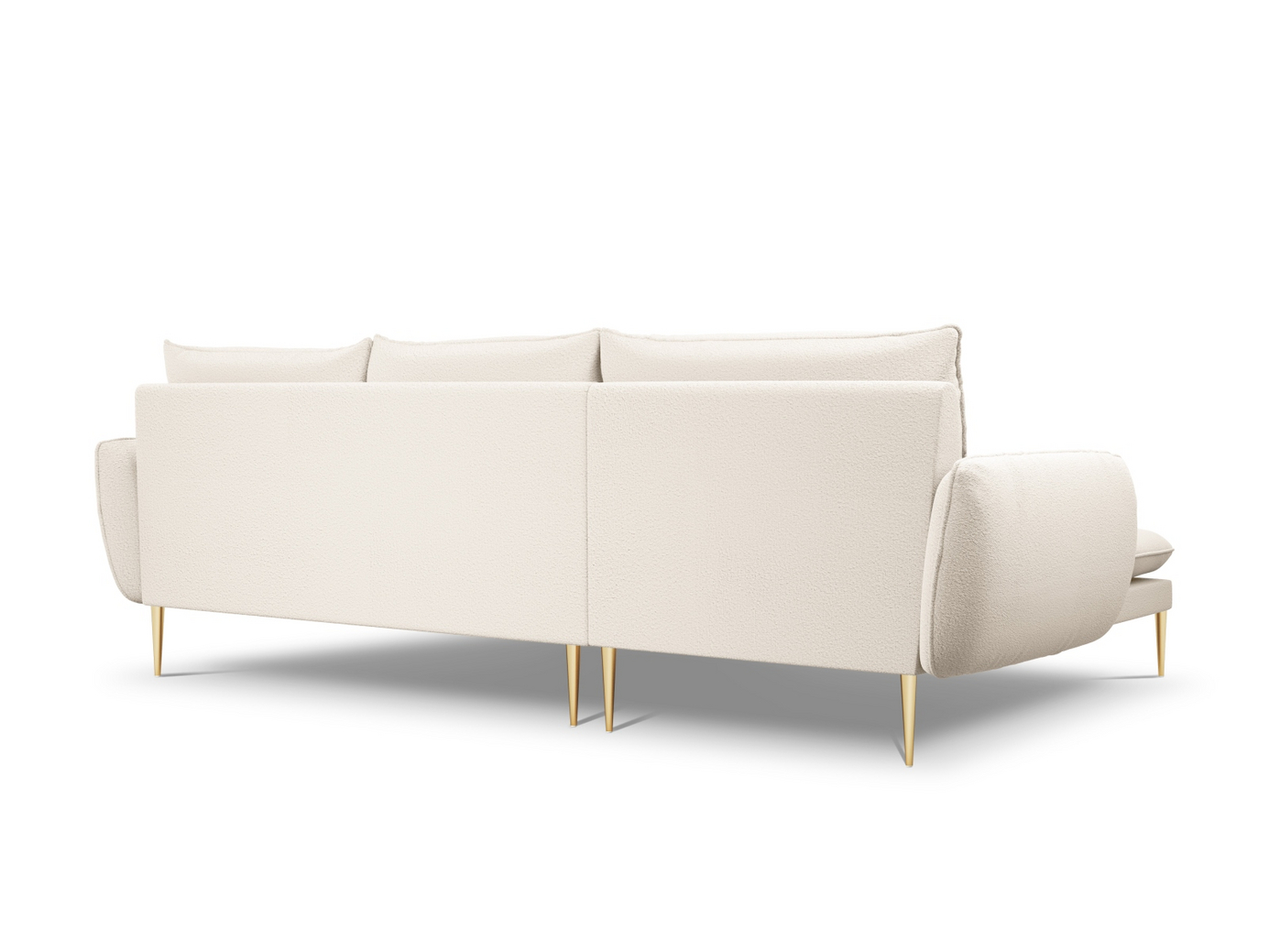 Cosmopolitan Design venstrevendt bouclé-hjørnesofa, "Vienna", 5-seter, 255 × 170 × 95 cm, Ascot, gullfargede metallben
