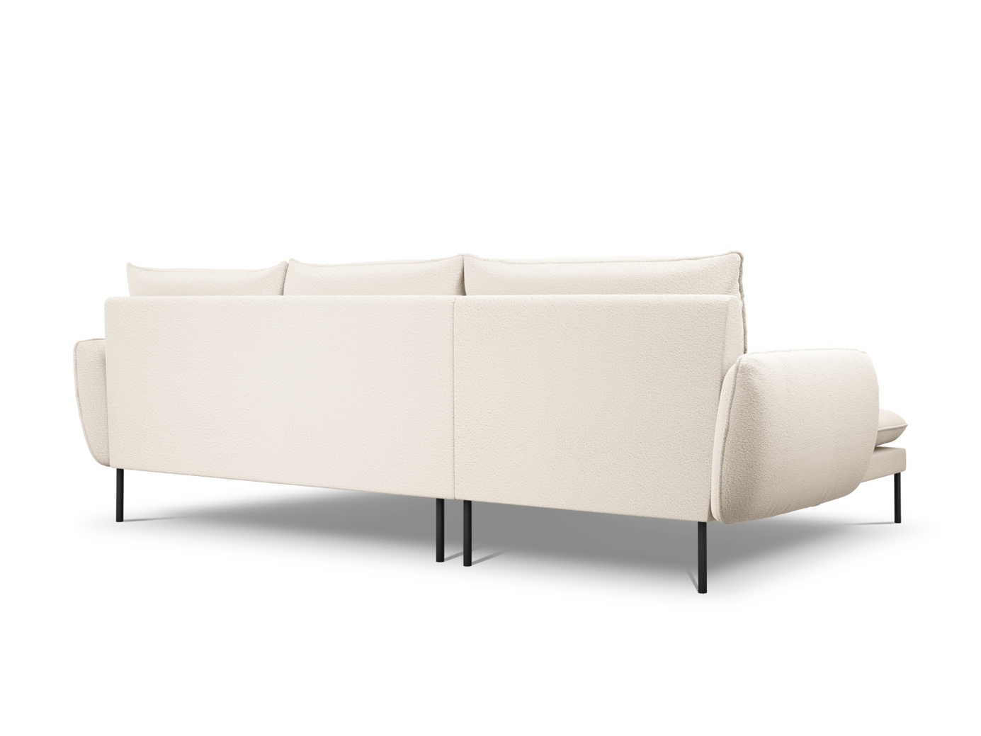 Cosmopolitan Design venstrevendt bouclé-hjørnesofa, "Vienna", 5-seter, 255 × 170 × 95 cm, Ascot, svarte metallben