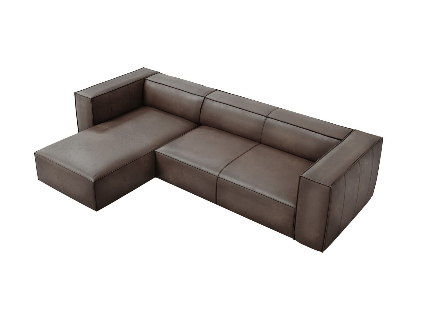 Cosmopolitan Design venstrevendt ekte skinn hjørnesofa, "Turin", 5-seter, 290 × 173 × 68 cm, Granada, ben i svart bøk