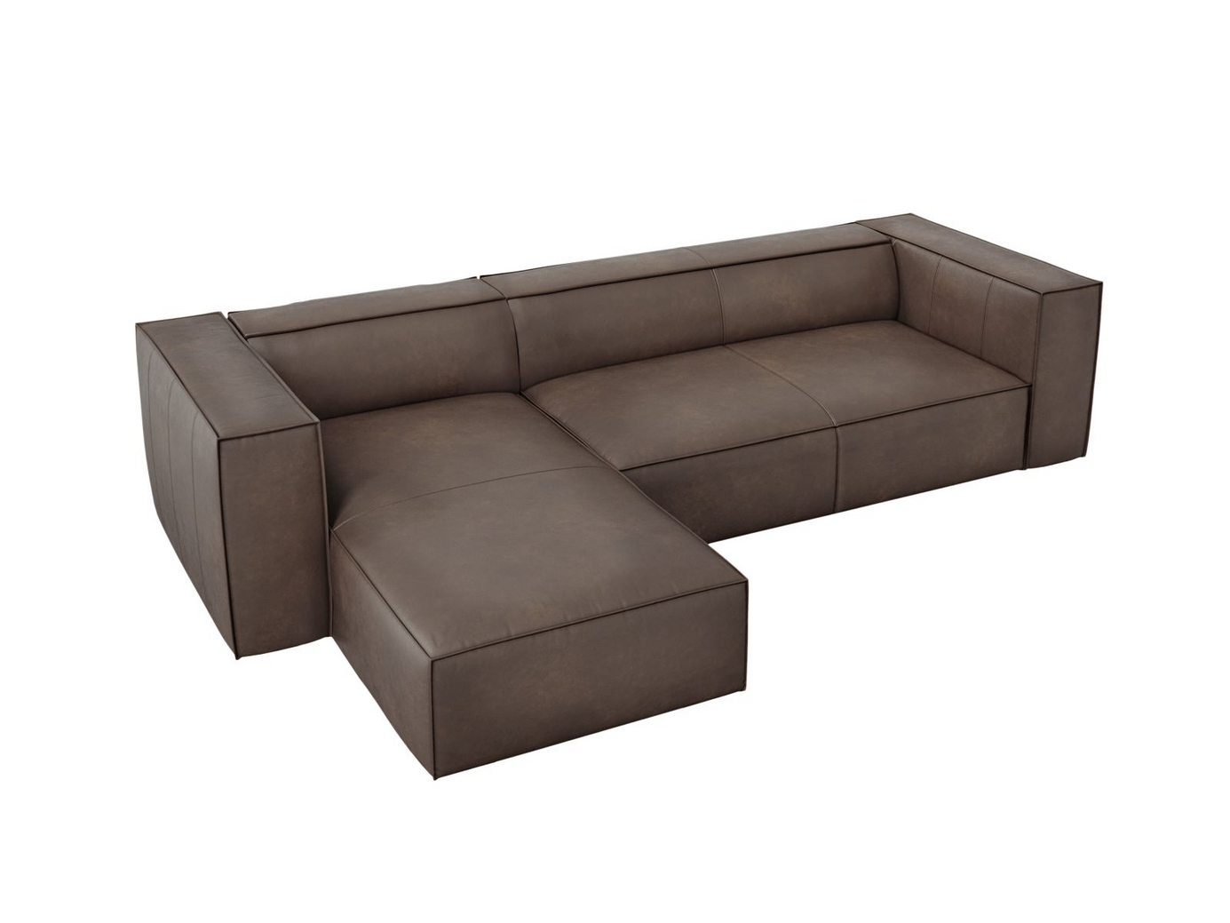 Cosmopolitan Design venstrevendt ekte skinn hjørnesofa, "Turin", 5-seter, 290 × 173 × 68 cm, Granada, ben i svart bøk