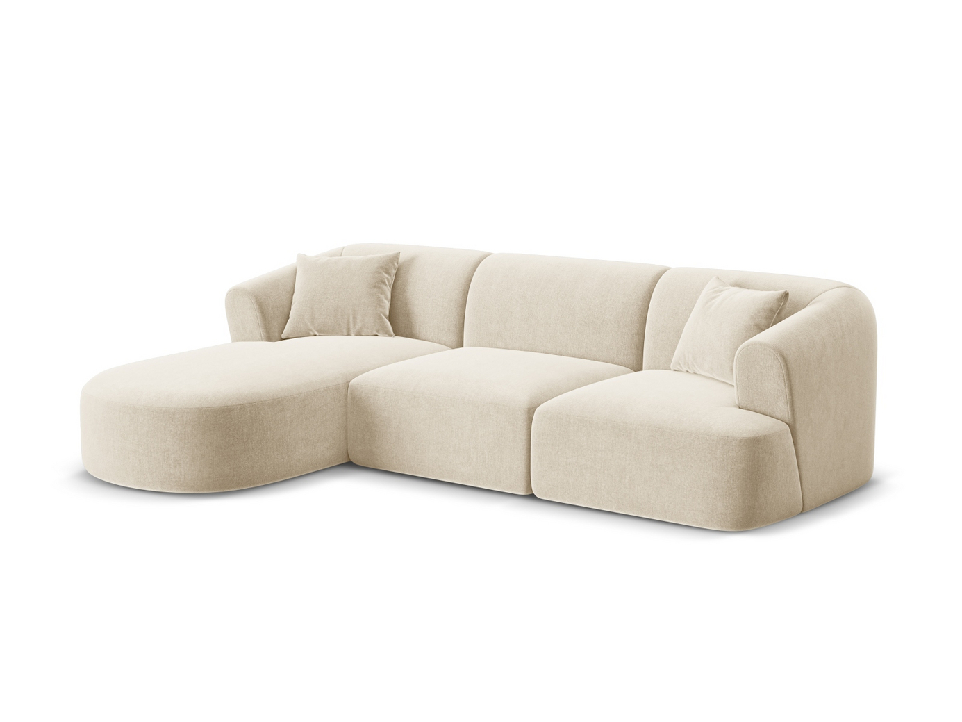 Cosmopolitan Design venstrevendt fløyelsmodulhjørnesofa, "Campi", 4-seter, 256 × 156 × 70 cm, Vogue, svarte plastben