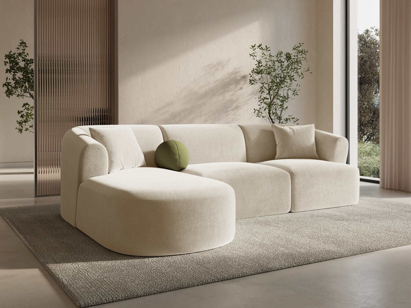 Cosmopolitan Design venstrevendt fløyelsmodulhjørnesofa, "Campi", 4-seter, 256 × 156 × 70 cm, Vogue, svarte plastben