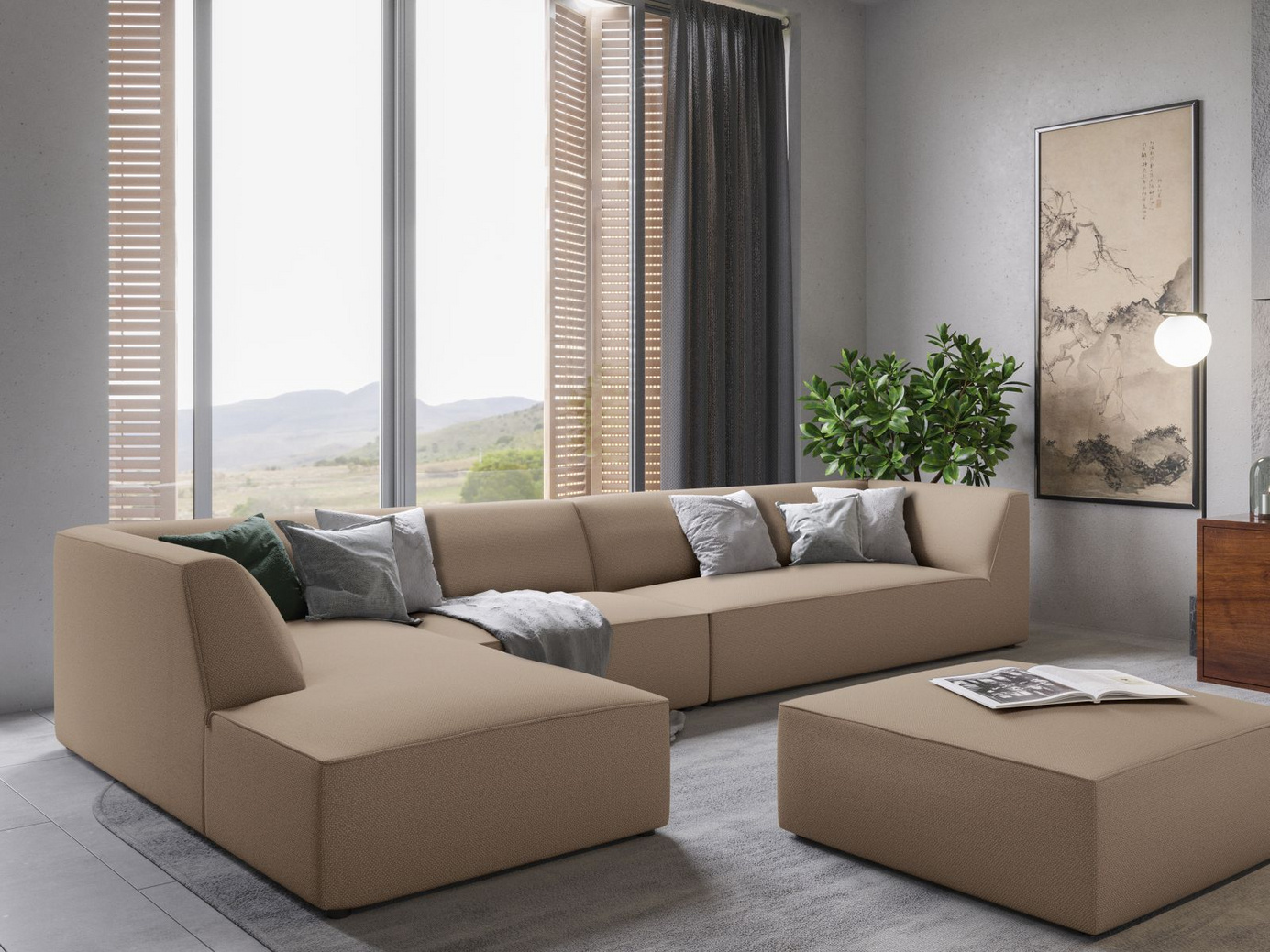 Cosmopolitan Design venstrevendt modulhjørnesofa, "Siena", 5-seter, 366 × 180 × 69 cm, Ottawa, svarte plastben