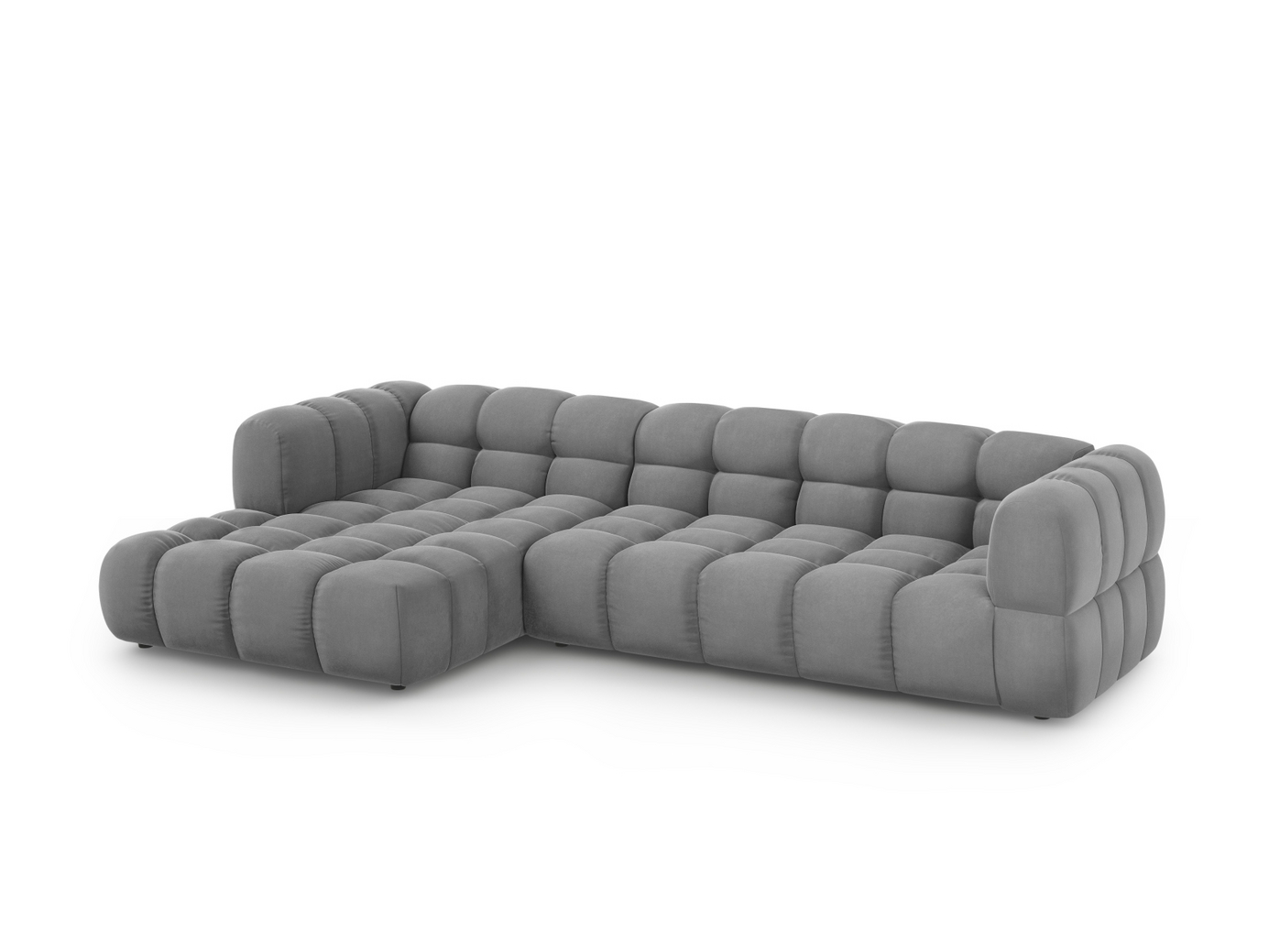 Cosmopolitan Design venstrevendt fløyelsmodulhjørnesofa, "Sky", 4-seter, 300 × 162 × 70 cm, Casino, svarte plastben