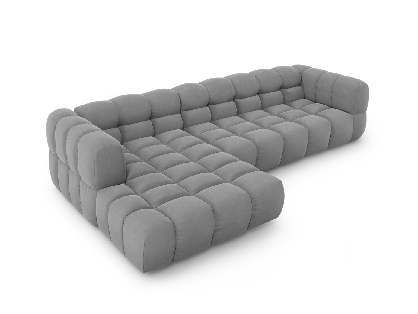 Cosmopolitan Design venstrevendt fløyelsmodulhjørnesofa, "Sky", 4-seter, 300 × 162 × 70 cm, Casino, svarte plastben