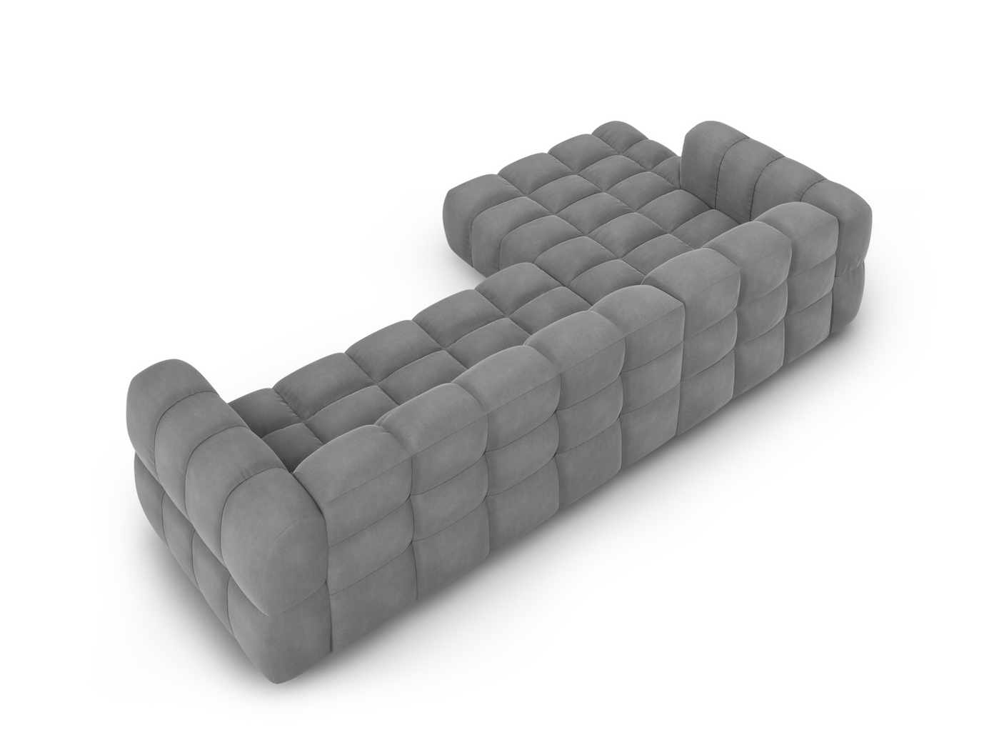 Cosmopolitan Design venstrevendt fløyelsmodulhjørnesofa, "Sky", 4-seter, 300 × 162 × 70 cm, Casino, svarte plastben