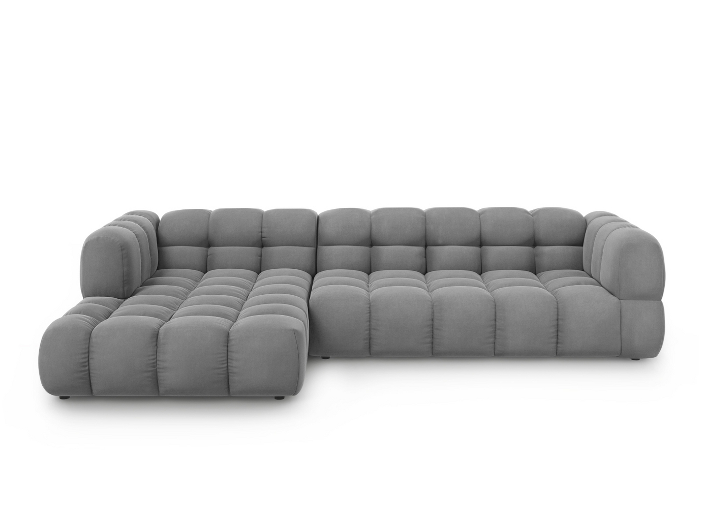 Cosmopolitan Design venstrevendt fløyelsmodulhjørnesofa, "Sky", 4-seter, 300 × 162 × 70 cm, Casino, svarte plastben