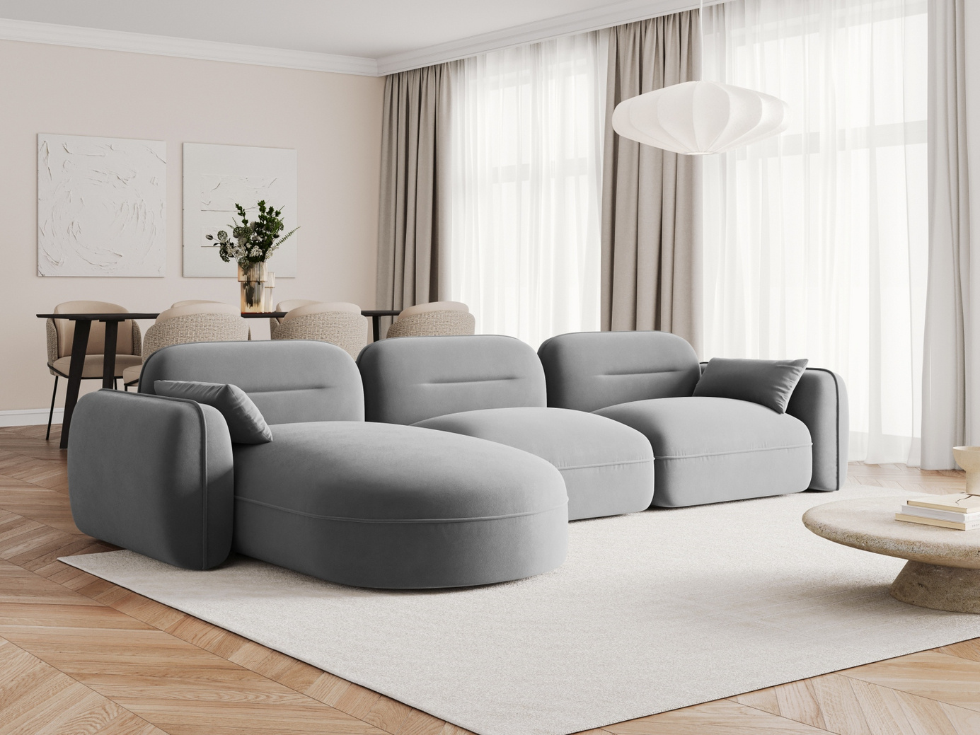 Cosmopolitan Design venstrevendt fløyelsmodulhjørnesofa, "Sydney", 4-seter, 320 × 165 × 70 cm, Casino, svarte plastben