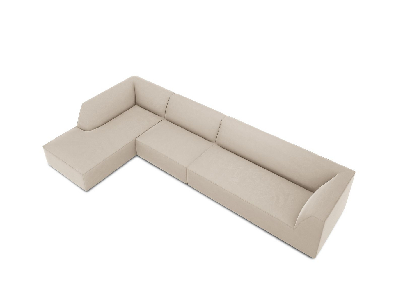 Cosmopolitan Design venstrevendt fløyelsmodulhjørnesofa, "Siena", 5-seter, 366 × 180 × 69 cm, Salvador, svarte plastben, Variant LC_L_44