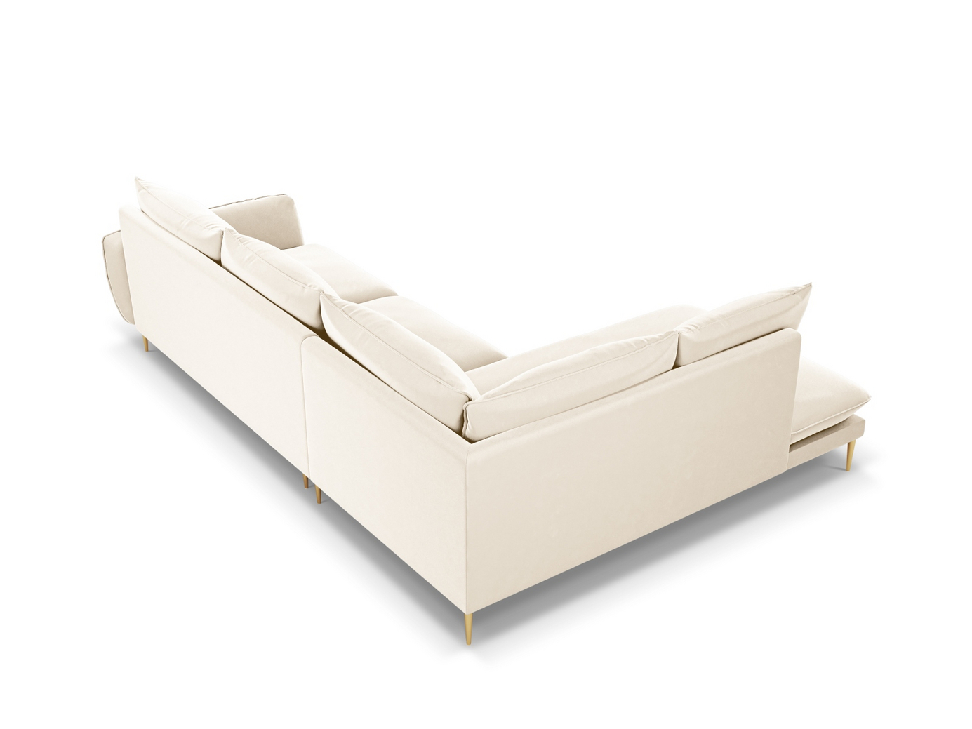 Cosmopolitan Design venstrevendt fløyelshjørnesofa, "Vienna", 6-seter, 275 × 185 × 95 cm, Bluvel, gullfargede metallben