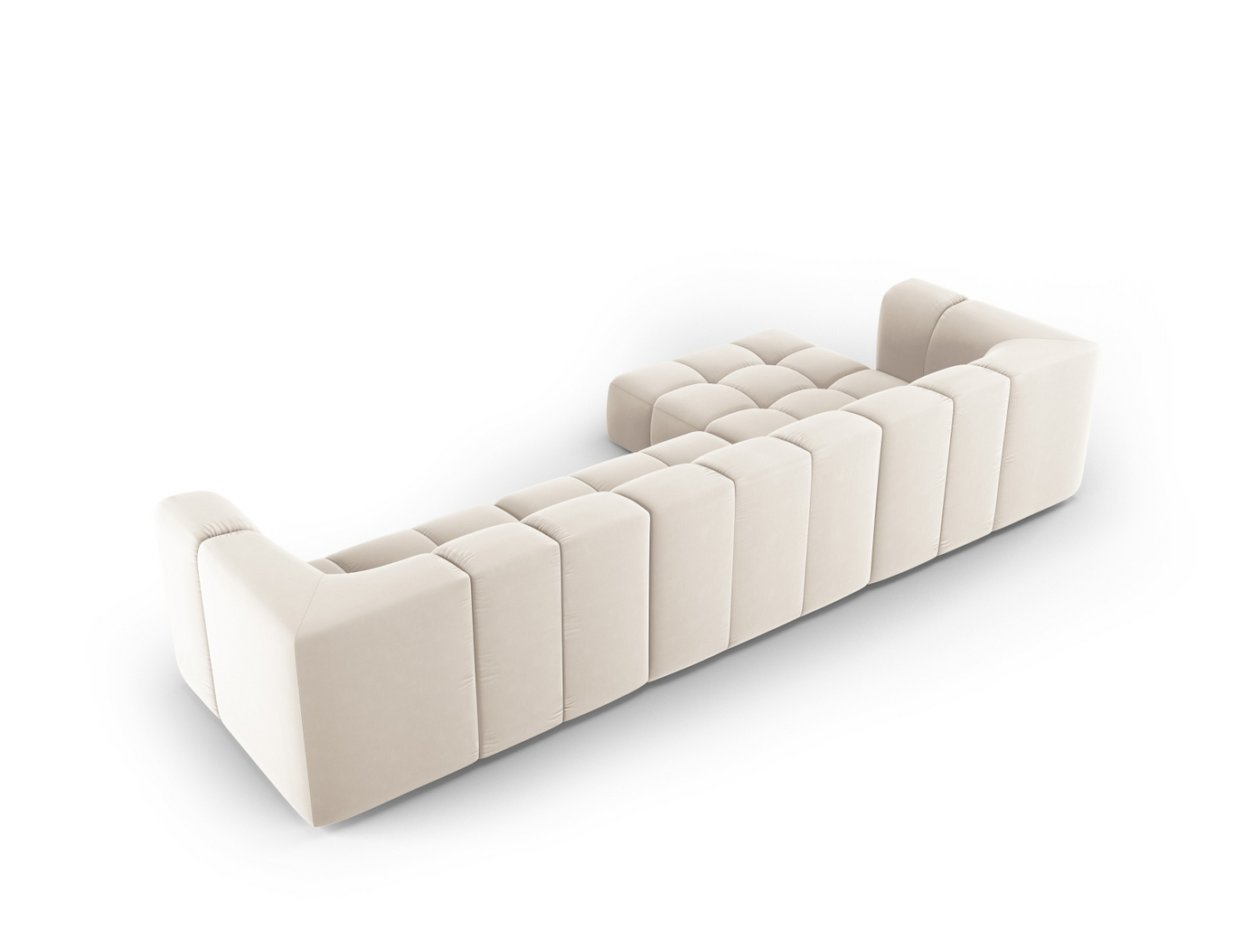 Cosmopolitan Design venstrevendt fløyelsmodulhjørnesofa, "Moritz", 5-seter, 316 × 160 × 70 cm, Bluvel, svarte plastben