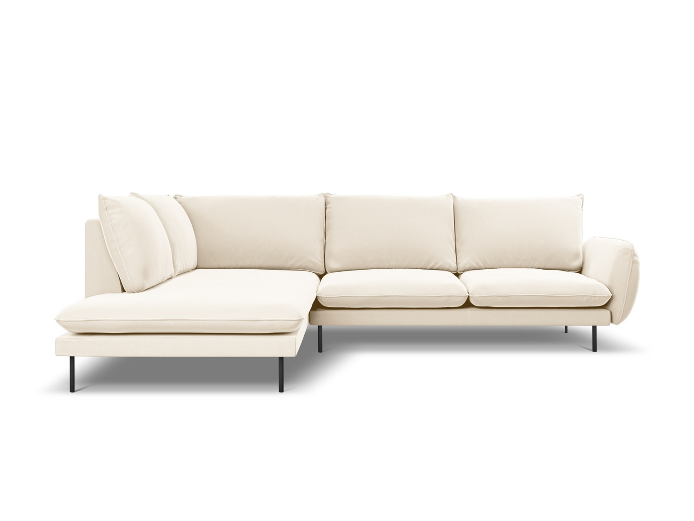 Cosmopolitan Design venstrevendt fløyelshjørnesofa, "Vienna", 6-seter, 275 × 185 × 95 cm, Bluvel, svarte metallben