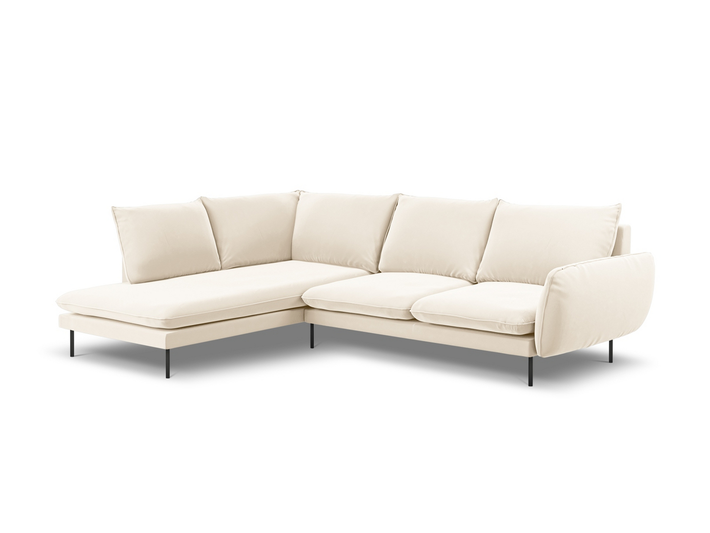 Cosmopolitan Design venstrevendt fløyelshjørnesofa, "Vienna", 6-seter, 275 × 185 × 95 cm, Bluvel, svarte metallben