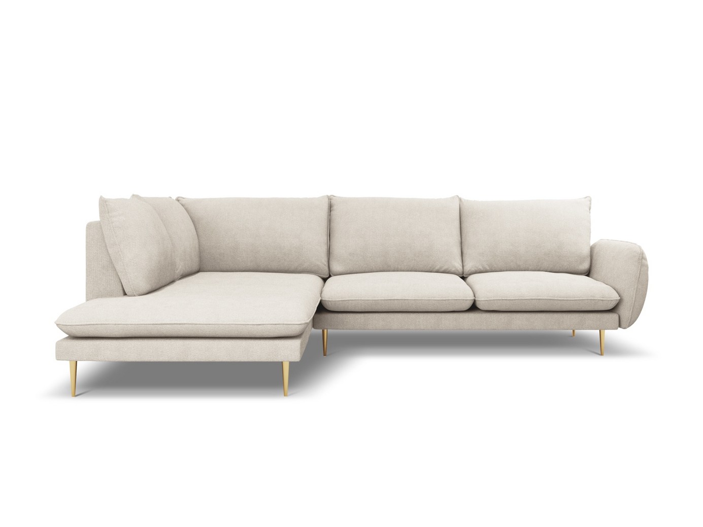 Cosmopolitan Design venstrevendt hjørnesofa, "Vienna", 6-seter, 275 × 185 × 95 cm, Positano, gullfargede metallben