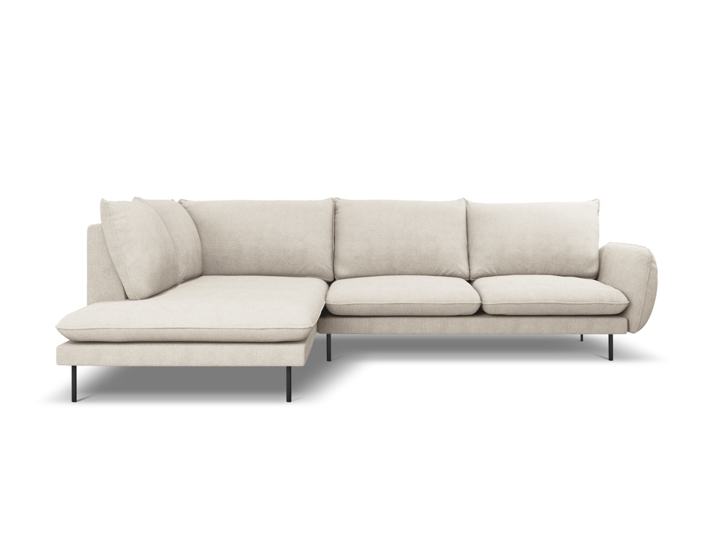 Cosmopolitan Design venstrevendt hjørnesofa, "Vienna", 6-seter, 275 × 185 × 95 cm, Positano, svarte metallben