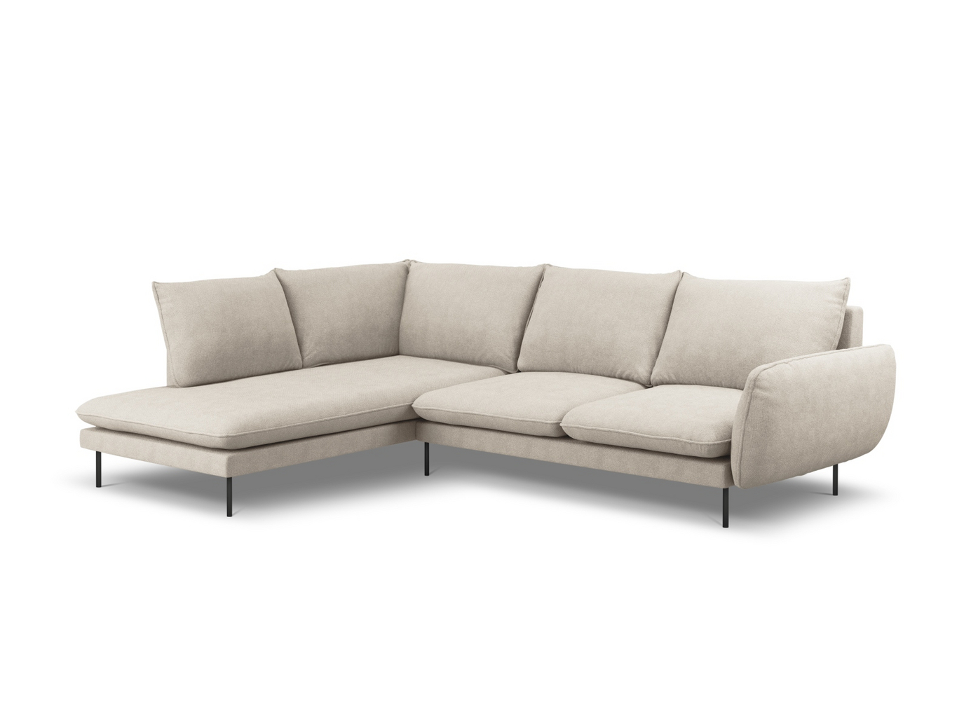 Cosmopolitan Design venstrevendt hjørnesofa, "Vienna", 6-seter, 275 × 185 × 95 cm, Positano, svarte metallben