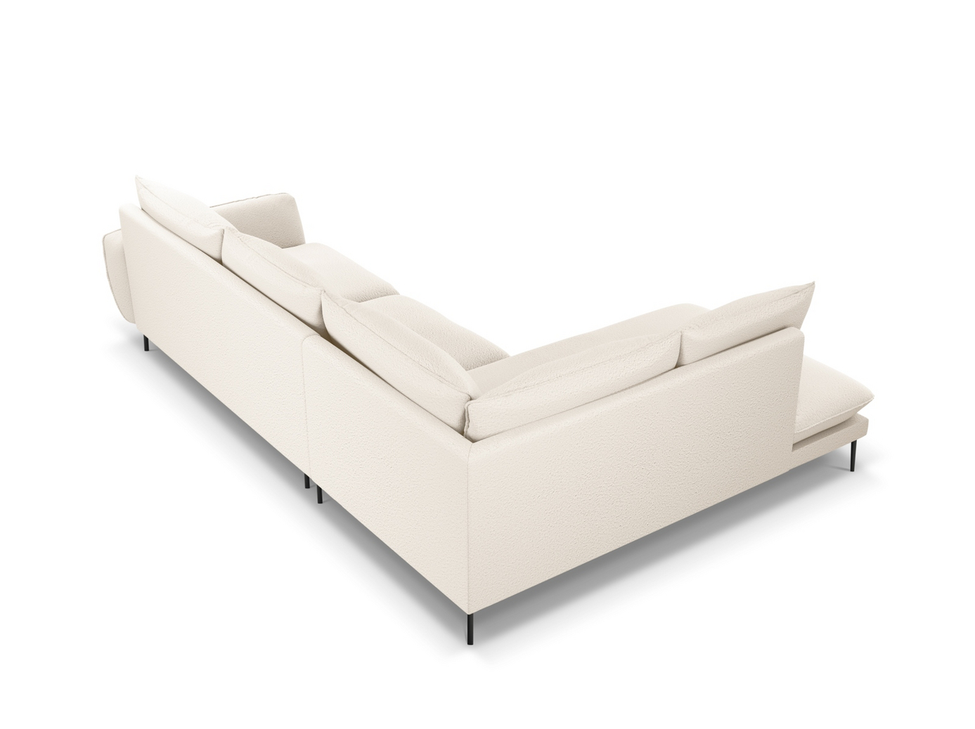 Cosmopolitan Design venstrevendt bouclé-hjørnesofa, "Vienna", 6-seter, 275 × 185 × 95 cm, Ascot, svarte metallben